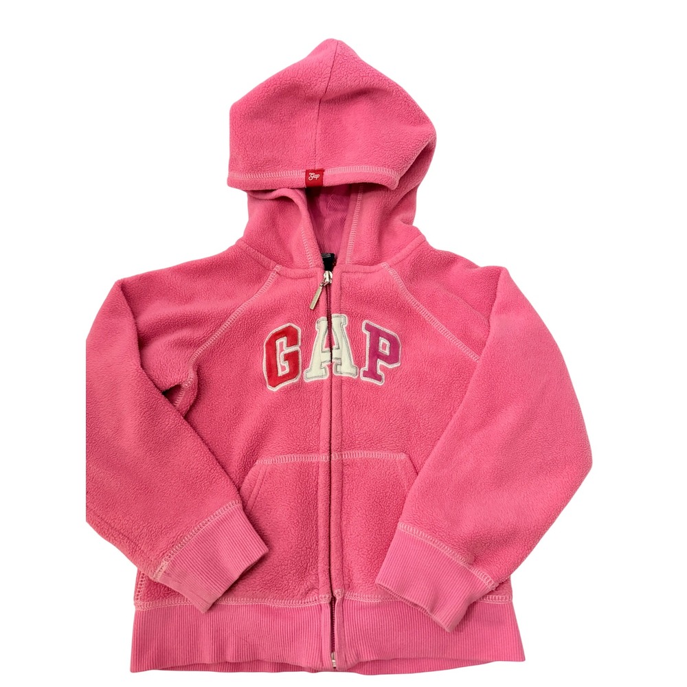 Baby Gap Toddler Girls Pink Fleece Zip Up Hoodie Arch Logo Sweatshirt Size 5T - Picture 1 of 9